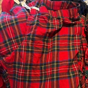 Lands' End Red Tartan Flannel Pants with Navy & Green Plaid